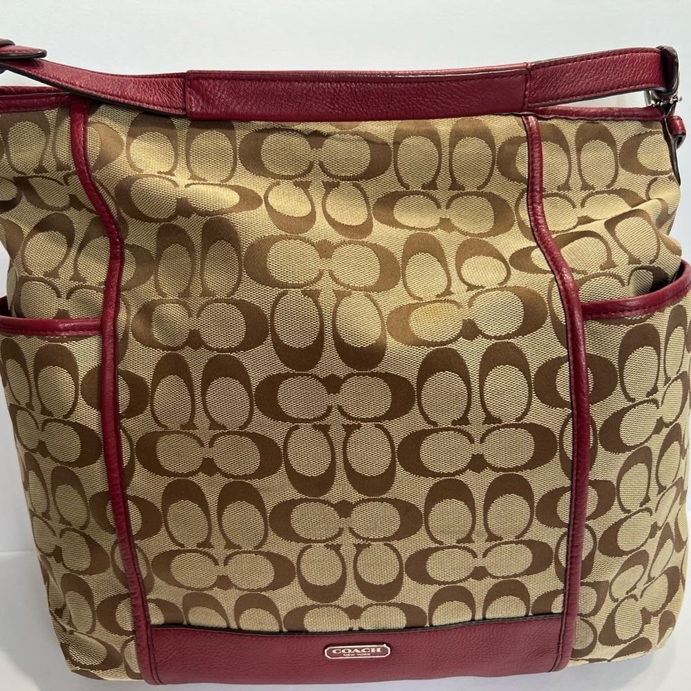 Coach Red and Brown Shoulder Bag with Signature Design
